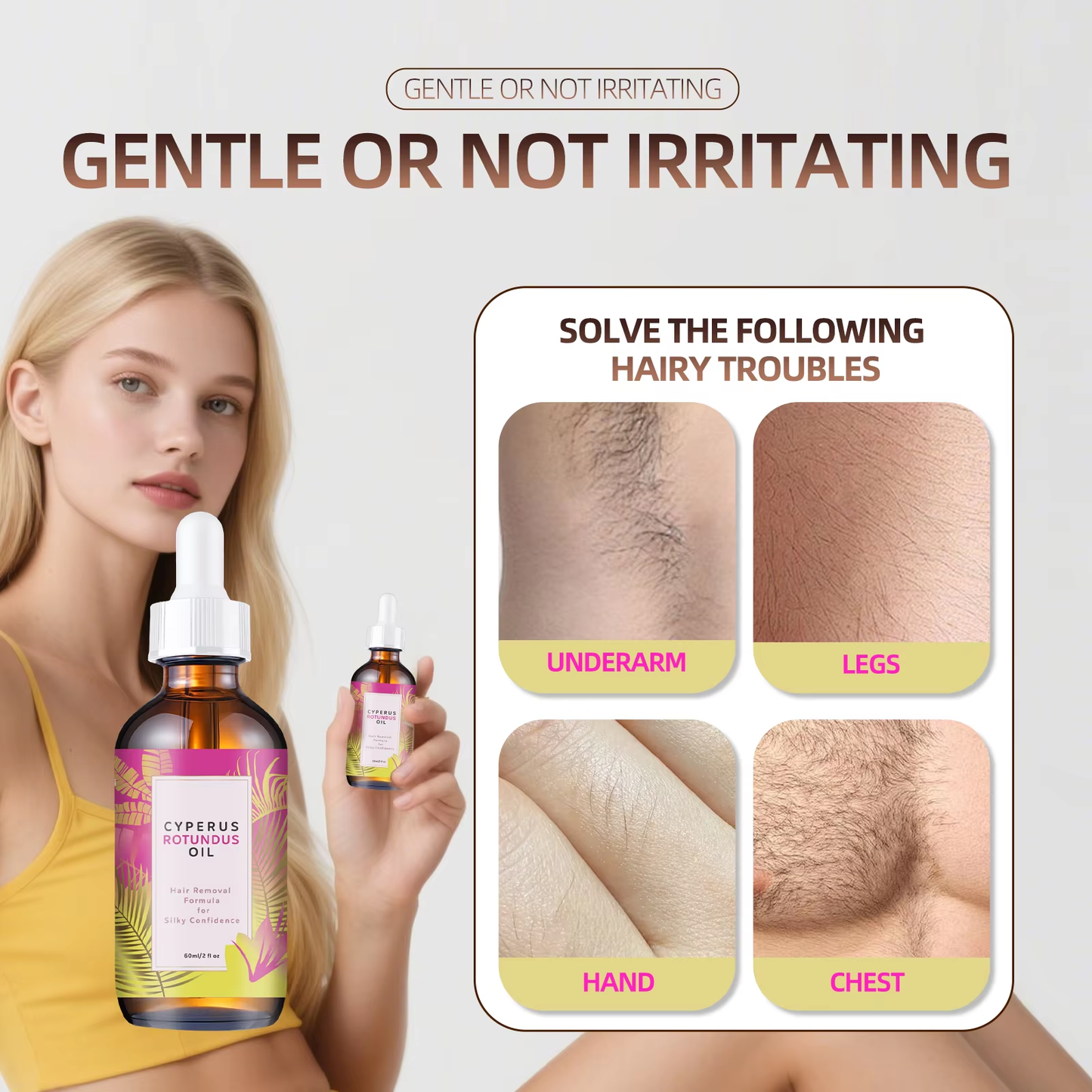 Cyperus Rotundus Oil – Natural Hair Growth Reduction Oil for Smooth, Soft Skin 60MI